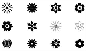 Set of various flower shape silhouette icons on a white background vector