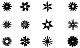 Set of various flower shape silhouette icons vector