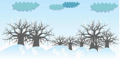 design winter scene blue background tree snowy elements vector