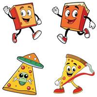 Pizza slice and toast enjoying and running for a while sticker art illustration vector