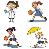 Four cartoon girls playing basketball vector