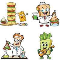 A doctor burger lab with a huge building type burger set ad lotus leaf playing guitar restaurant post and sticker creation design art illustration vector