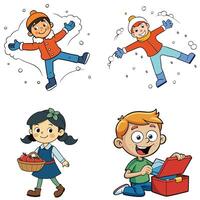 Four children playing in the snow vector