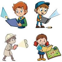 Children using a map and compass vector