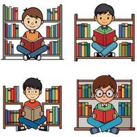 A polite school boy reading attentively in his school library vector