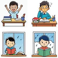 Four different images of children reading books vector