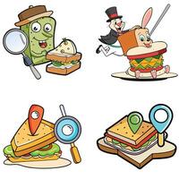 A sub sandwich with location mark adjust lotus leaf in the middle restaurant post an d cartoon sticker design art illustration vector