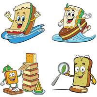 A set of cartoon type cheesy toast enjoying art illustration vector