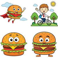 A set of hamburgers with different expressions vector