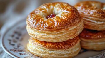 A plate of pastry with a red filling photo