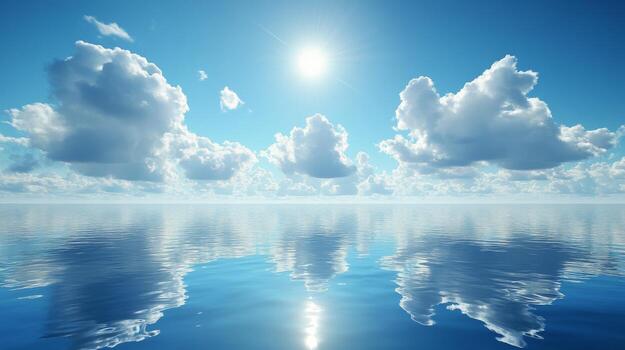 Clouds reflecting in the water with the sun shining photo