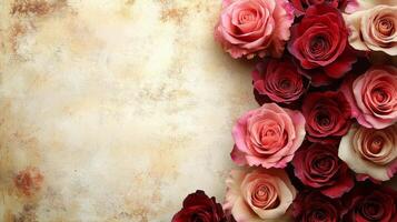 A bunch of roses on a grungy background photo