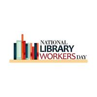 Bright books on the shelf and lettering for National Library Workers Day vector