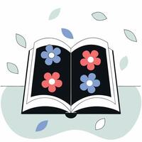 Open Book with Floral Design Red. vector