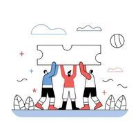 Team Lifting Rectangular Object Minimalist Collaboration Illustration. vector