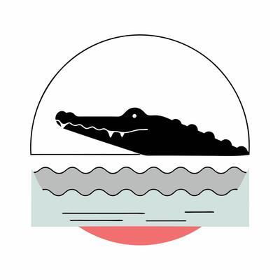 Minimalist Black Crocodile Illustration Aquatic Graphic.