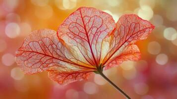 A red flower with bright lights in the background photo