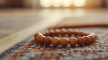 A wooden bracelet on a rug photo