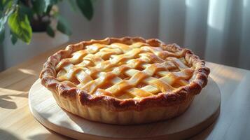 A pie on a wooden table photo