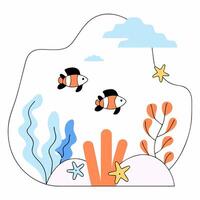 Adorable Clownfish Underwater Scene Colorful Illustration, Kids Design. vector
