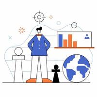 Global Business Strategy Confident Leader, Data Driven Decisions. vector