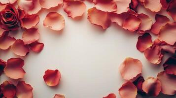 Rose petals on white background photo