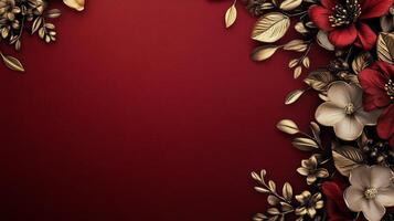 Red and gold flowers on a red background photo