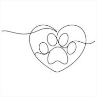 Paw Print with Heart continuous oneline drawing illustration vector