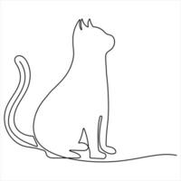 Oneline cute cat single continuous line art illustration vector