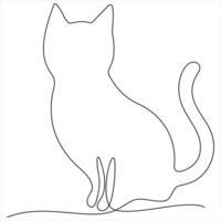 Sitting Cat One Line Drawing style illustration vector