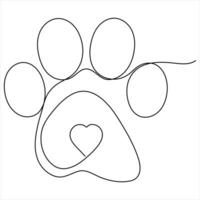 Paw footprints of dog or cat oneline continuous single line animal drawing of outline illustration vector