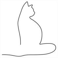 One Line Cat Drawing single continuous line art sketch vector