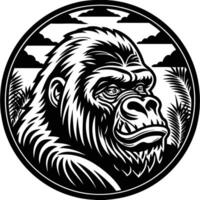 Gorilla head in a circle with a black and white background vector
