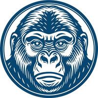 A gorilla head in a circle with a blue background vector