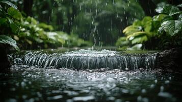 Rain falling on a stream in the jungle photo