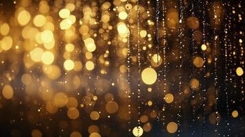 Golden raindrops on a black background photo