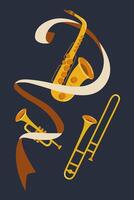 Musical instruments with flowing ribbons create dynamic visual harmony in a playful design vector