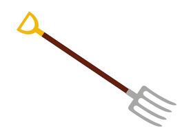 Garden fork with three prongs and a wooden handle for digging and cultivating soil vector