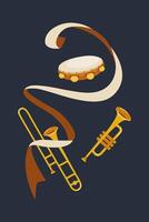 Colorful musical instruments with ribbons create a festive atmosphere at an event vector
