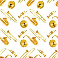 Musical instruments pattern featuring brass and woodwind instruments on white background vector