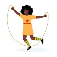 Young girl skipping joyfully with a jump rope in a playful atmosphere vector