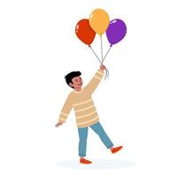 Child joyfully holding colorful balloons while smiling and celebrating a happy occasion vector