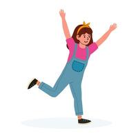 Young girl joyfully dancing with arms raised in a playful atmosphere vector
