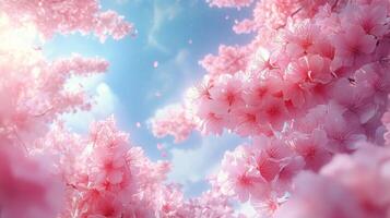 Pink cherry blossoms are seen in the sky photo