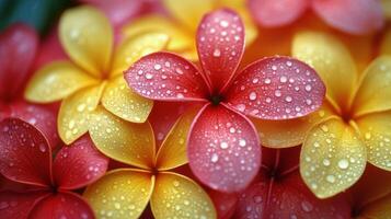 A close up of a bunch of flowers with water droplets photo