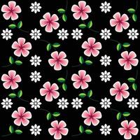 A stylish and sophisticated floral seamless pattern featuring pink and white flowers with green leaves on a bold black background.Easy to use for backdrop, textile, wrapping paper. vector