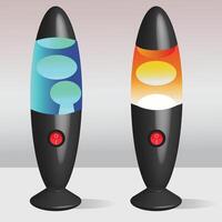 Two 3D lava lamps, one with a cool blue-green glow and the other with a warm orange-yellow hue.The fluid, organic shapes inside the lamps create a mesmerizin visual effect,evoking a retro aesthetic. vector