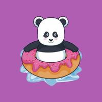 Panda with donut float vector