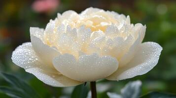A white peony with water droplets on it photo