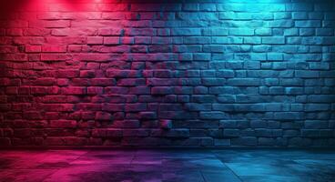 un ladrillo pared con rojo y azul luces foto
